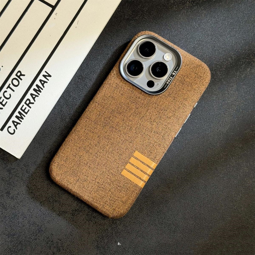iPhone 14 Series Retro Linen Denim Design Magnetic Case