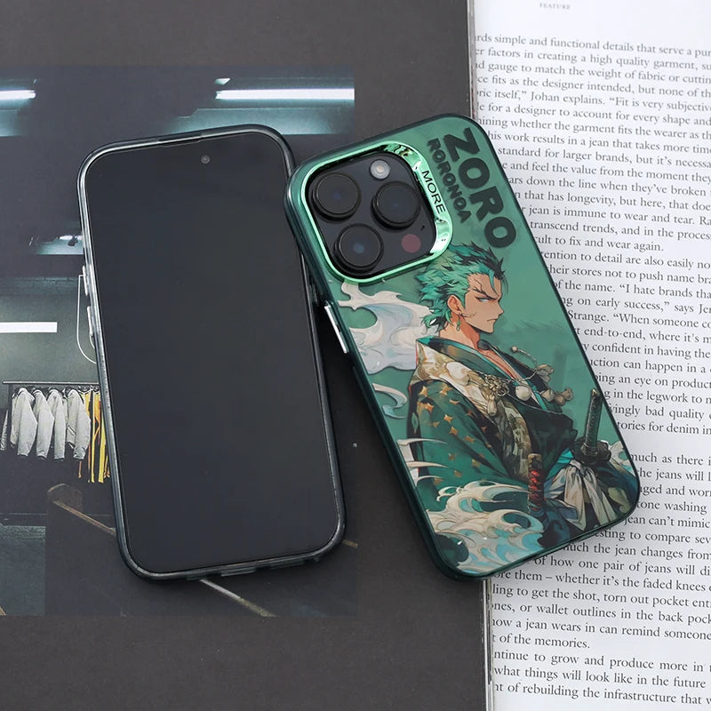 iPhone 14 Series One Piece Zoro Anime Case With Camera Bumper