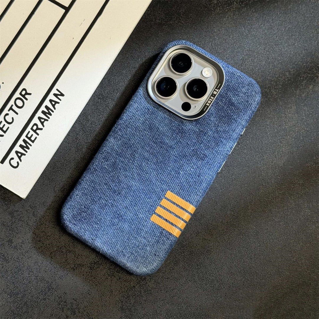 iPhone 15 Series Retro Linen Denim Design Magnetic Case