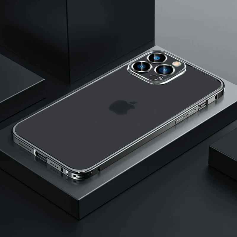 iPhone 14 Series Slim Metal Lock case with Camera Lens Protector