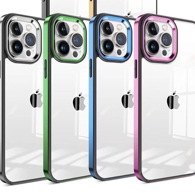 iPhone 14 Series Square Plating Color Frame Clear Case With Camera Bumper