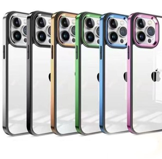 iPhone 11 Series Square Plating Color Frame Clear Case With Camera Bumper
