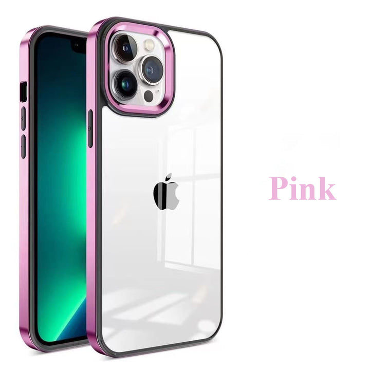 iPhone Series Square Plating Color Frame Clear Case With Camera Bumper