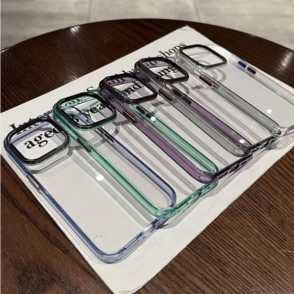 iPhone 14 Series Transparent Acrylic New Design case With Colored Border And Camera Bumper